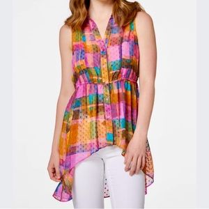 Cato Dressy Sheer Blouse Sz 18/20 WP NWT Purple Gold & Green Hi Lo